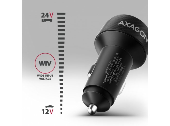 PWC-PQ48 Ładowarka samochodowa 48W, 2x port (USB-C + USB-A), PD3.0/PPS/QC4+, 12/24V, czarna