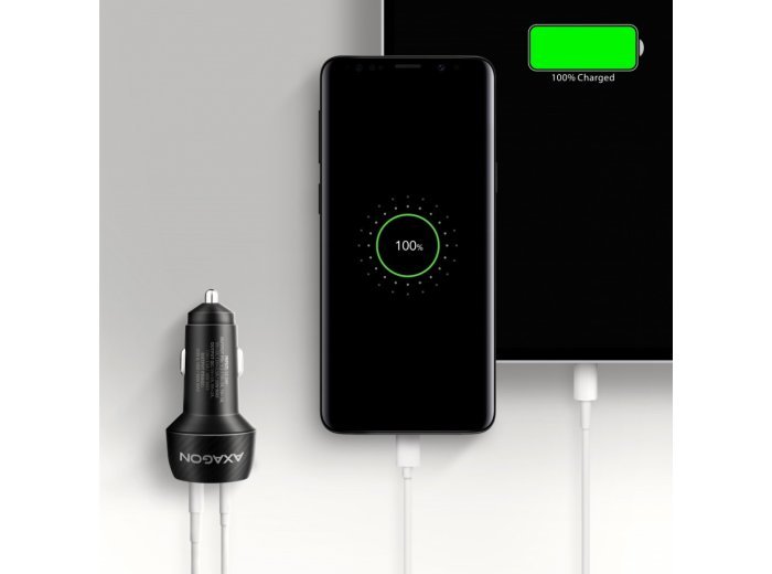 PWC-PQ48 Ładowarka samochodowa 48W, 2x port (USB-C + USB-A), PD3.0/PPS/QC4+, 12/24V, czarna