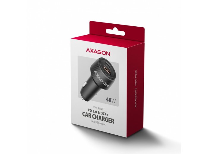 PWC-PQ48 Ładowarka samochodowa 48W, 2x port (USB-C + USB-A), PD3.0/PPS/QC4+, 12/24V, czarna