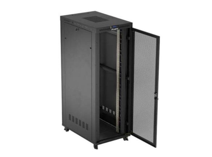 Szafa instalacyjna rack stojąca 19 cali 47U 800x1200 czarna drzwi perforowane LCD (flat pack) V2