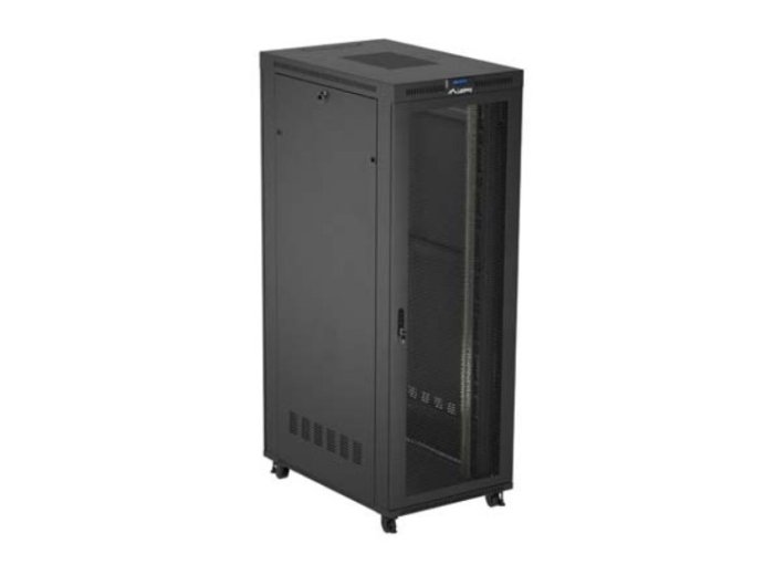 Szafa instalacyjna rack stojąca 19 cali 47U 800x1200 czarna drzwi perforowane LCD (flat pack) V2