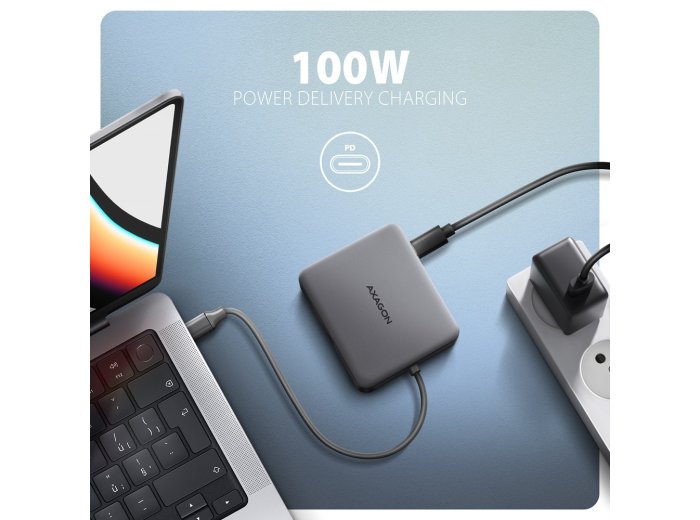 Axagon N HMC-5HL USB 5Gbps hub 2x USB-A HDMI 4k/60Hz RJ-45 GLAN PD 100W kabel USB-C Przewodowa USB 3.2 Gen 1 (3.1 Gen 1) Type-C Srebrny