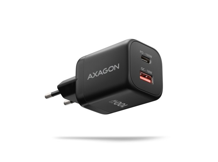 ACU-PQ100 Ładowarka sieciowa GaN 100W, 2x port (USB-C + USB-A), PD3.0/PPS/QC4+, mini, czarna