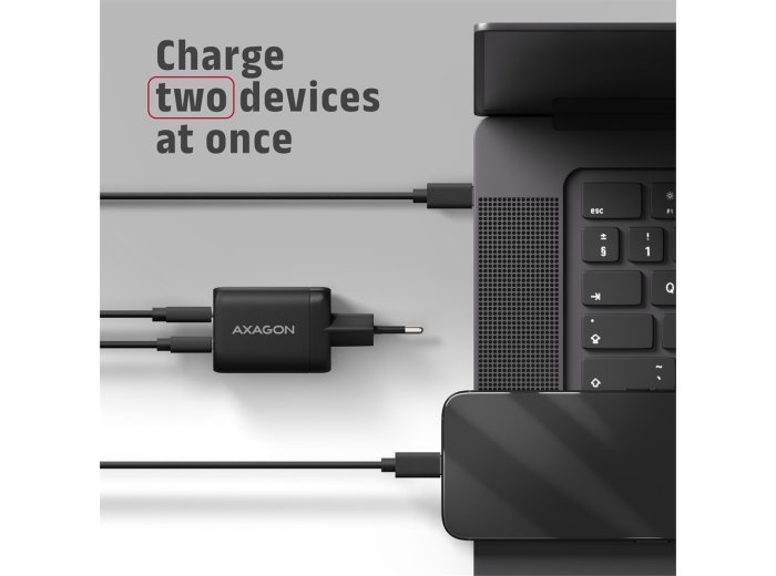 ACU-PQ100 Ładowarka sieciowa GaN 100W, 2x port (USB-C + USB-A), PD3.0/PPS/QC4+, mini, czarna