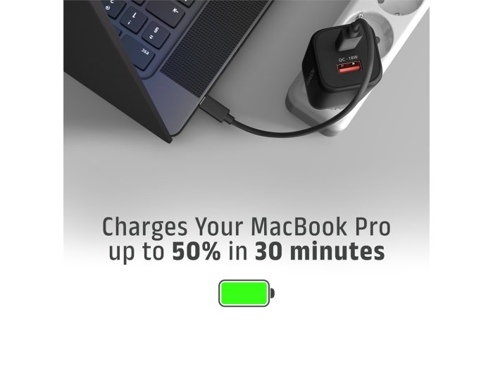 ACU-PQ100 Ładowarka sieciowa GaN 100W, 2x port (USB-C + USB-A), PD3.0/PPS/QC4+, mini, czarna
