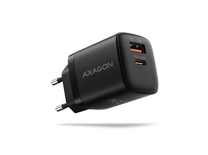ACU-PQ33 Ładowarka sieciowa GaN 33W, 2x port (USB-C + USB-A), PD3.0/PPS/QC4+, czarna