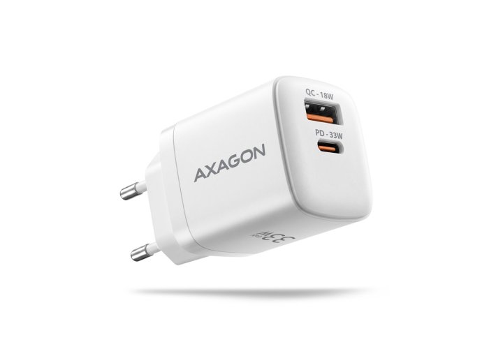 ACU-PQ33W Ładowarka sieciowa GaN 33W, 2x port (USB-C + USB-A), PD3.0/PPS/QC4+, biała