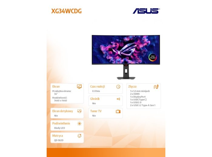 Monitor 34 cale QD-OLED 1800R DP 2HDMI