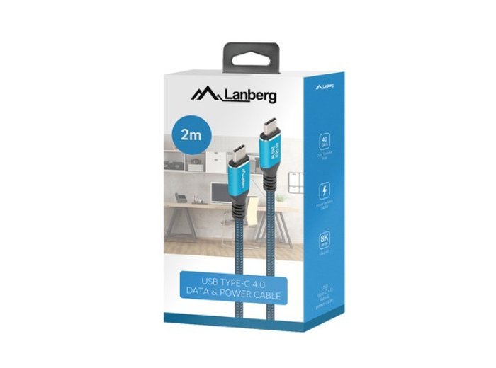 Kabel USB-C M/M USB4 2M 240W 8K 60HZ czarno-niebieski
