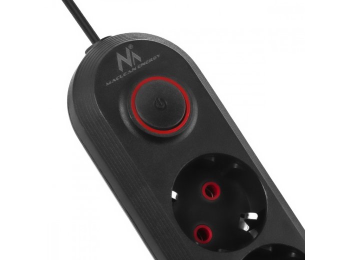 Listwa zasilająca MCE394 B, 1,5m|3 gniazda + 3xUSB. 110-240V AC 50/60Hz, 2.1A max 2500W, czarna