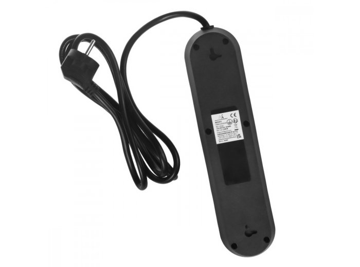 Listwa zasilająca MCE394 B, 1,5m|3 gniazda + 3xUSB. 110-240V AC 50/60Hz, 2.1A max 2500W, czarna