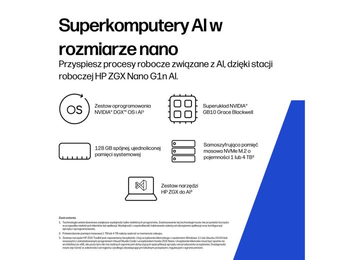 HP ZGX Nano G1n AI GB10 128 GB LPDDR5x-SDRAM 4 TB SSD Linux Mini PC Stanowisko AI Workstation, AI PC Czarny