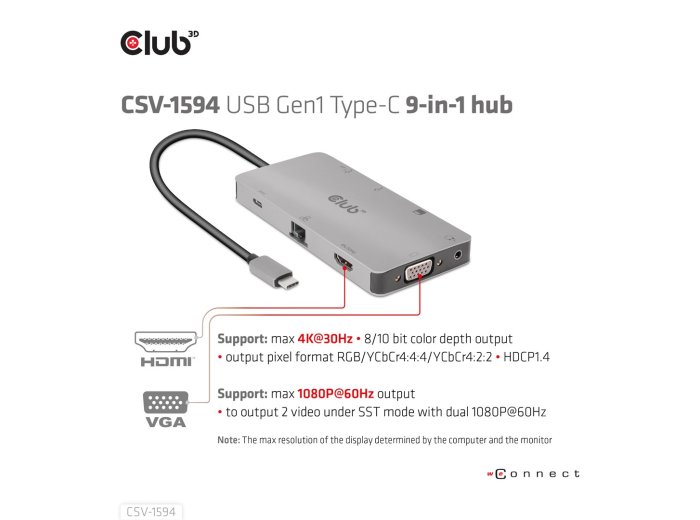 CLUB3D CSV-1594 stacja dokująca USB 3.2 Gen 1 (3.1 Gen 1) Type-C Czarny, Szary