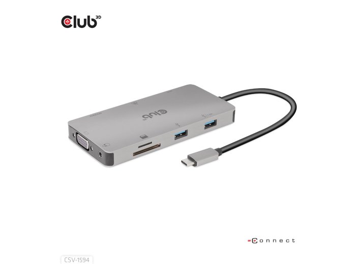 CLUB3D CSV-1594 stacja dokująca USB 3.2 Gen 1 (3.1 Gen 1) Type-C Czarny, Szary