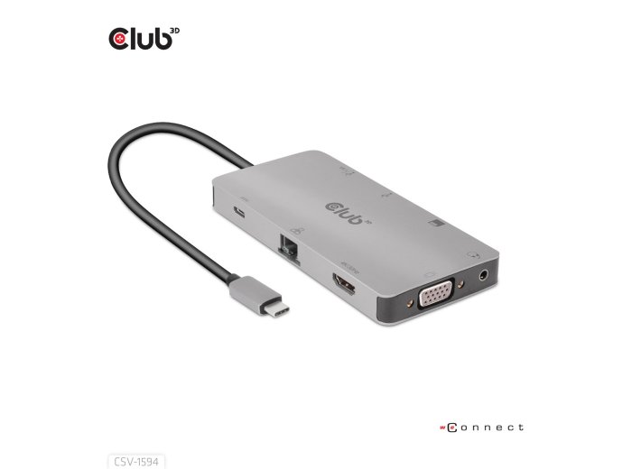 CLUB3D CSV-1594 stacja dokująca USB 3.2 Gen 1 (3.1 Gen 1) Type-C Czarny, Szary