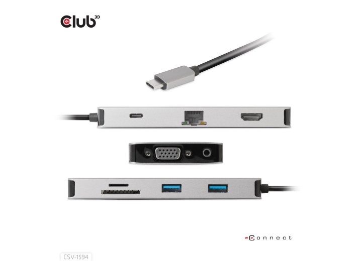 CLUB3D CSV-1594 stacja dokująca USB 3.2 Gen 1 (3.1 Gen 1) Type-C Czarny, Szary