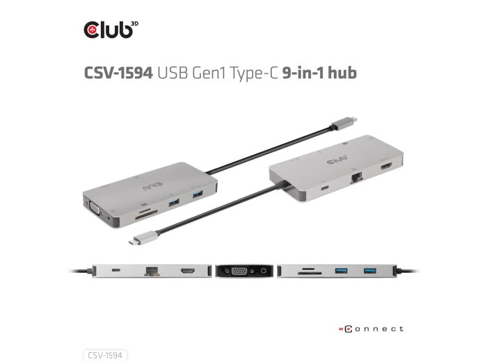 CLUB3D CSV-1594 stacja dokująca USB 3.2 Gen 1 (3.1 Gen 1) Type-C Czarny, Szary