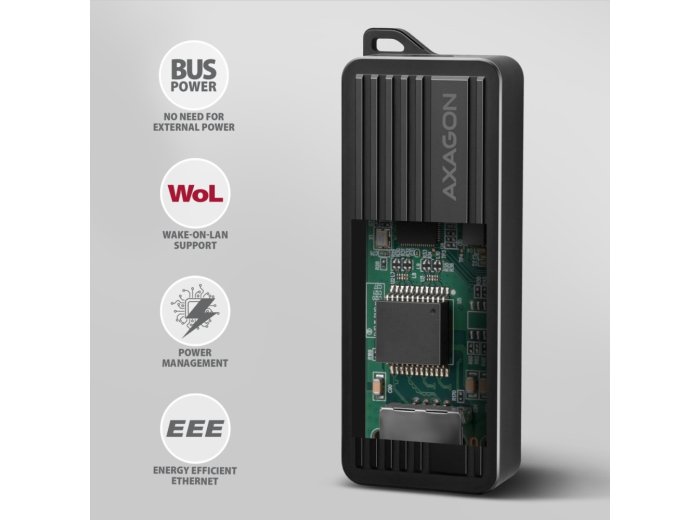 ADE-10GR Karta sieciowa USB-C 10Gbps, port RJ-45 10GbE (10/5/2.5/1G), chipset Realtek RTL8159, Wake-on-LAN, aluminiowa, odłączany kabel 19 cm, czarna