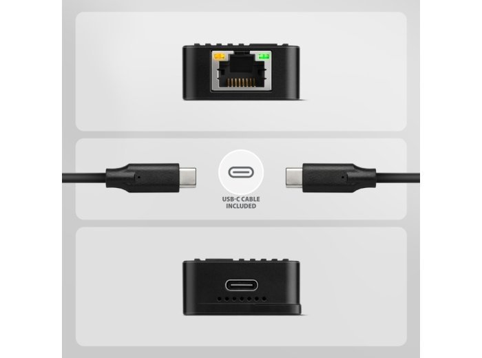 ADE-10GR Karta sieciowa USB-C 10Gbps, port RJ-45 10GbE (10/5/2.5/1G), chipset Realtek RTL8159, Wake-on-LAN, aluminiowa, odłączany kabel 19 cm, czarna