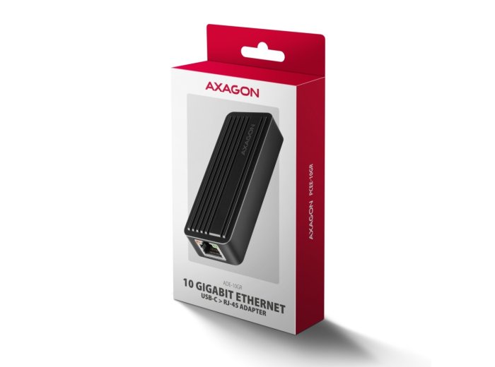 ADE-10GR Karta sieciowa USB-C 10Gbps, port RJ-45 10GbE (10/5/2.5/1G), chipset Realtek RTL8159, Wake-on-LAN, aluminiowa, odłączany kabel 19 cm, czarna