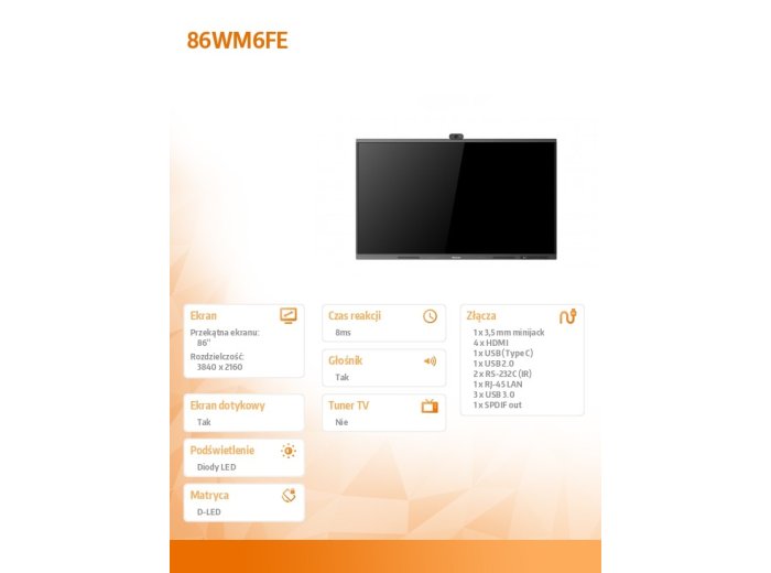 Monitor interaktywny 86WM6FE 86 cali 4K GoBoard Live Pro Advanced Interactive Display