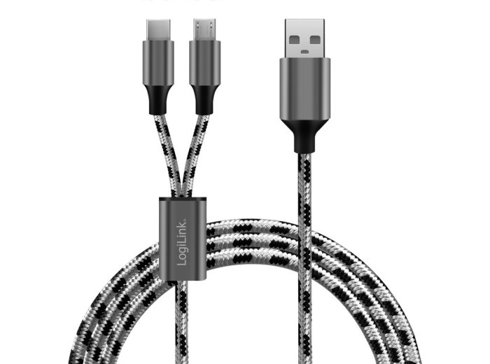 Kabel USB2.0 A/M do micro USB + USB-C, 1.2m