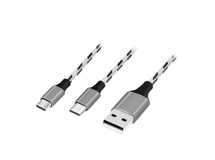 Kabel USB2.0 A/M do micro USB + USB-C, 1.2m