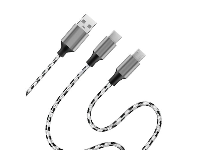Kabel USB2.0 A/M do micro USB + USB-C, 1.2m