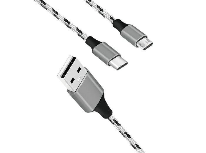 Kabel USB2.0 A/M do micro USB + USB-C, 1.2m