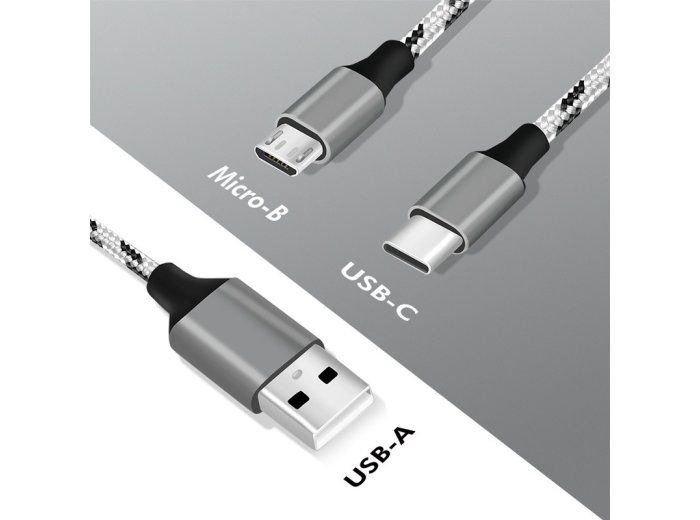 Kabel USB2.0 A/M do micro USB + USB-C, 1.2m