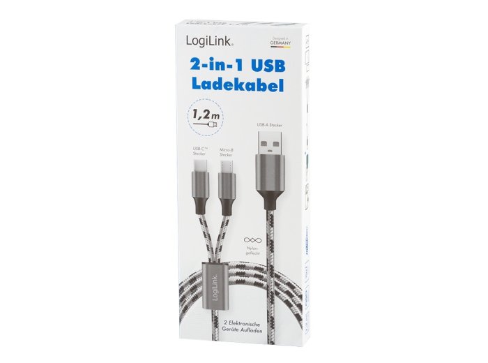 Kabel USB2.0 A/M do micro USB + USB-C, 1.2m