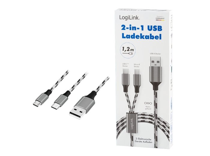 Kabel USB2.0 A/M do micro USB + USB-C, 1.2m