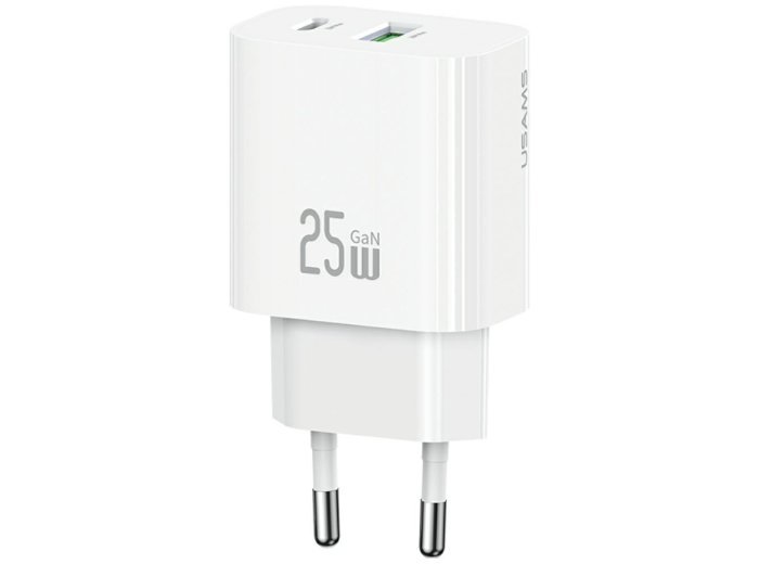 Ładowarka sieciowa 25W 1xUSB-A 1xUSB-A fast charging Biała