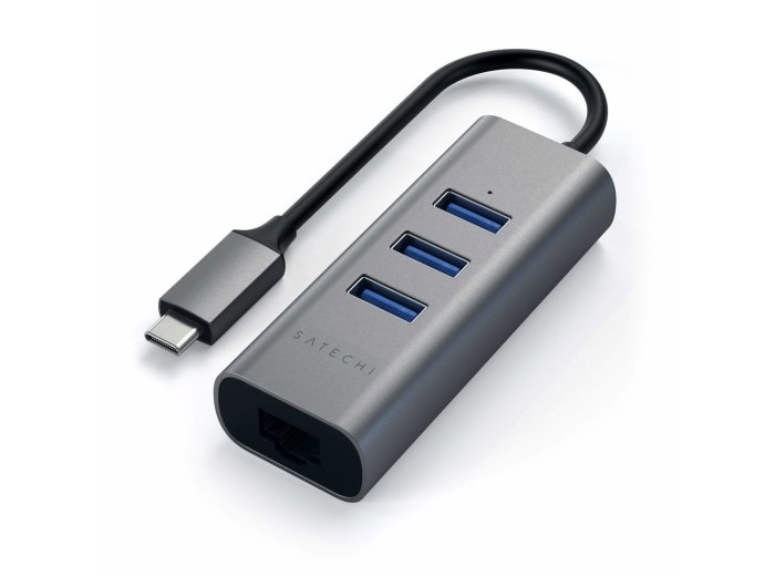 Satechi Aluminium Hub 2in1 - aluminiowy Hub do laptopów i komputerów stacjonarnych USB-C (3x USB-A, Ethernet) (space gray)