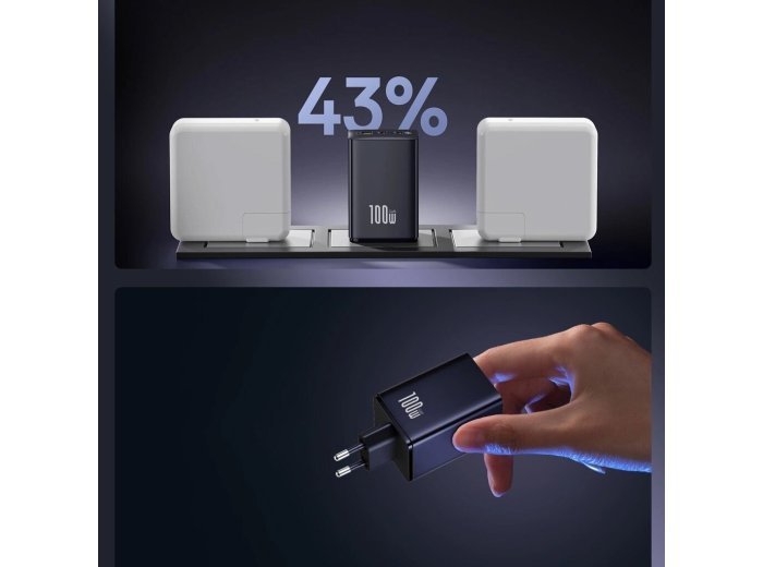 Ładowarka sieciowa Baseus EnerFill FE11 100W 2 x USB-C + USB-A - czarna