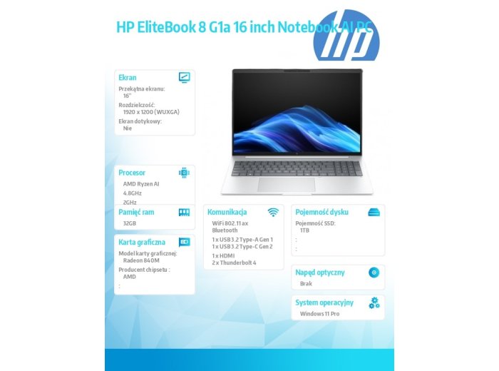 Laptop EliteBook 8 G1a AMD Ryzen AI 5 PRO 340 1TB/32GB/W11P/16.0 C51HPET