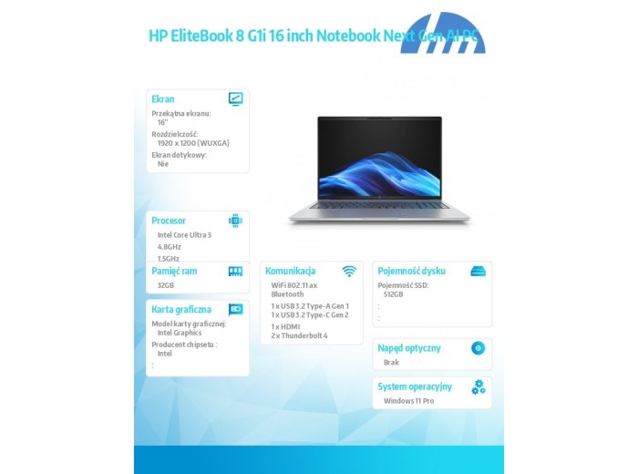Laptop EliteBook 8 G1i U5-225U 512GB/32GB/W11P/16.0   C51LHET