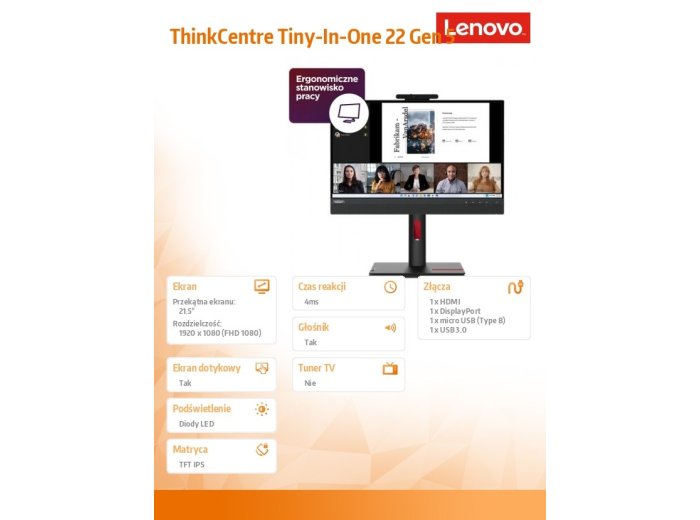 Monitor 21.5 cala ThinkCentre Tiny-in-One Touch Gen 5 12N9GAT1EU