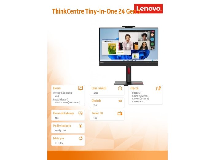 Monitor 23.8 ThinkCentre Tiny-in-One 24 Gen 5 WLED with Webcam 12NAGAT1EU