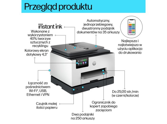 HP OfficeJet Pro Produkt 9132e Bezprzewodowe All-in-One W kolorze Drukarka, Instant Ink; Drukowanie dwustronne