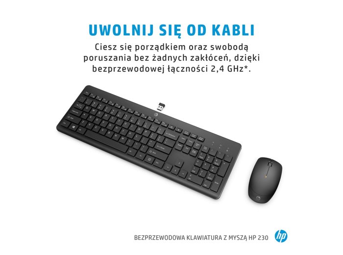 Zestaw klawiatura + mysz HP 230 Wireless Mouse and Keyboard Combo bezprzewodowe czarne Niemiecki układ klawiszy QWERTZ 18H24AA#ABD