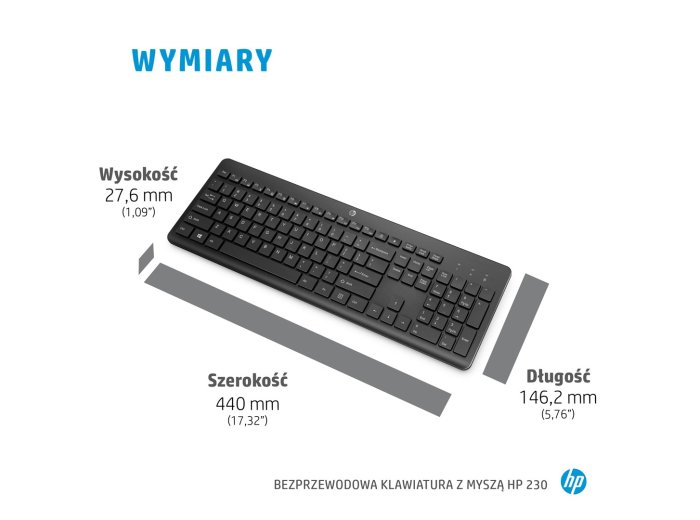 Zestaw klawiatura + mysz HP 230 Wireless Mouse and Keyboard Combo bezprzewodowe czarne Niemiecki układ klawiszy QWERTZ 18H24AA#ABD