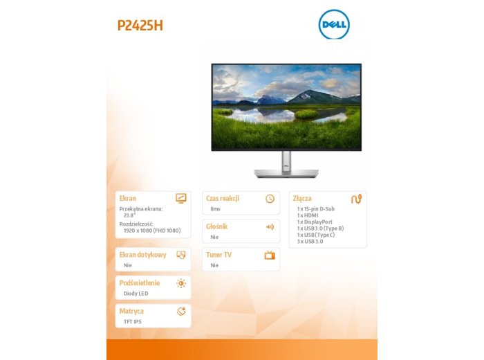 Monitor 24 cale P2425H LED IPS 1920x1080/16:9/DP/VGA/HDMI/USB/3Y