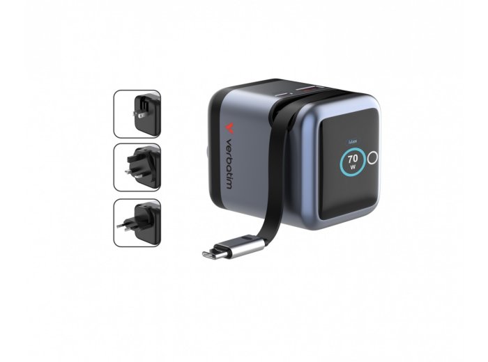 Ładowarka Smart Mini GaN 70W wysuwany kabel USB-C EU, UK, USA