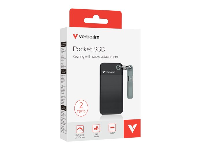 Zewnętrzny dysk SSD Verbatim Pocket SSD 2TB USB 3.2 Gen 2 (3.1 Gen 2) Czarny, Szary