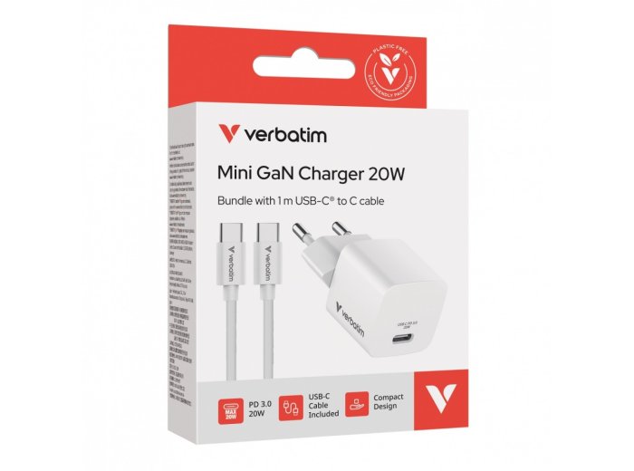 Ładowarka uniwersalna Mini GaN 20W z kablem 1m, USB-C P.D 3.0