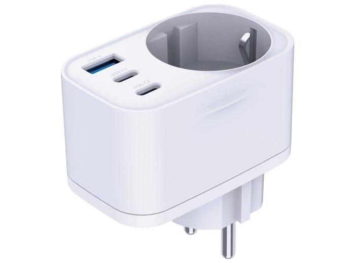 Adapter sieciowy Hyper Charger 30W 1xUSB-A 2xUSB-C 1x Schuko PD  QC 3.0 białt