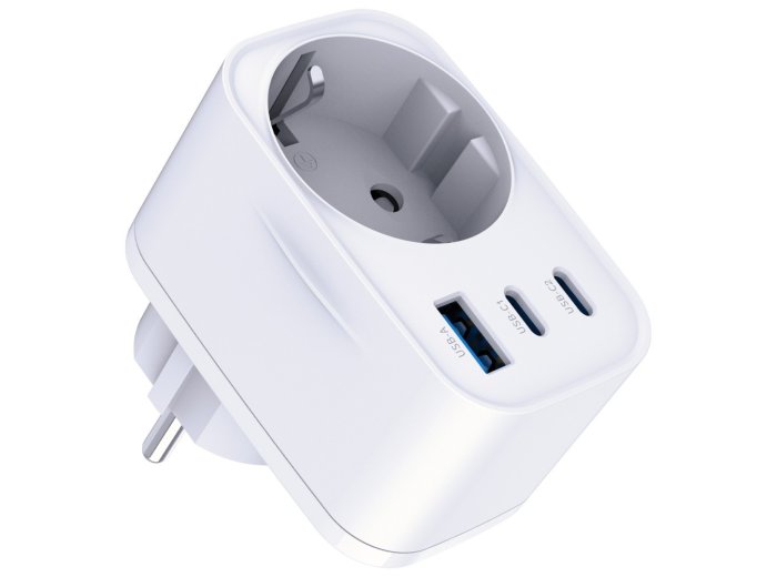 Adapter sieciowy Hyper Charger 30W 1xUSB-A 2xUSB-C 1x Schuko PD  QC 3.0 białt