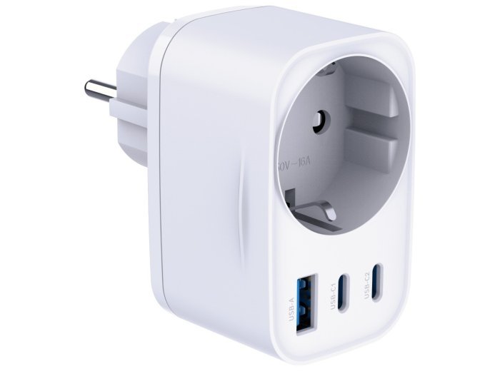 Adapter sieciowy Hyper Charger 30W 1xUSB-A 2xUSB-C 1x Schuko PD  QC 3.0 białt
