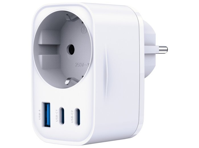 Adapter sieciowy Hyper Charger 30W 1xUSB-A 2xUSB-C 1x Schuko PD  QC 3.0 białt